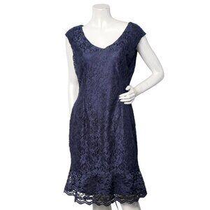 American Living Lace Dress Sleeveless Navy Blue Scoop Neck Cocktail Flair Hem
